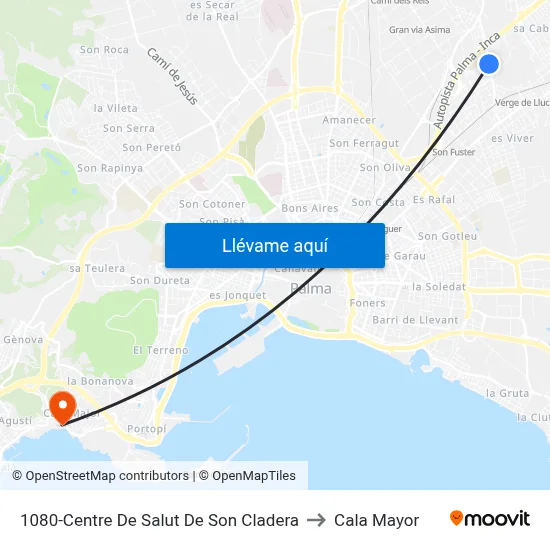 1080-Centre De Salut De Son Cladera to Cala Mayor map