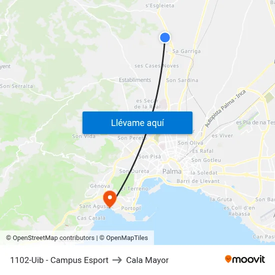 1102-Uib - Campus Esport to Cala Mayor map