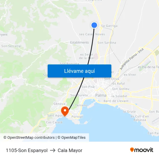 1105-Son Espanyol to Cala Mayor map
