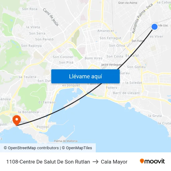 1108-Centre De Salut De Son Rutlan to Cala Mayor map