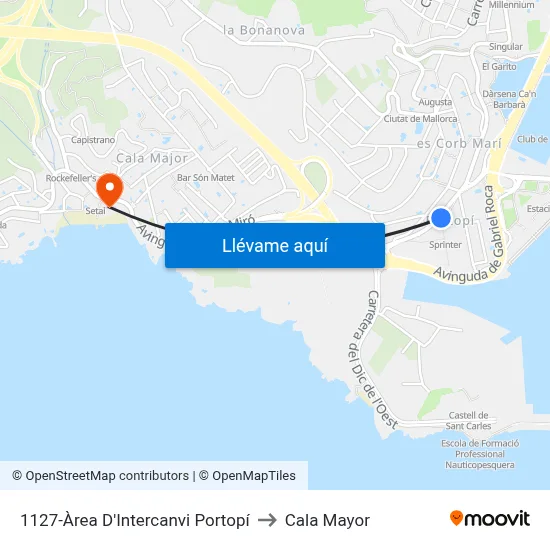 1127-Àrea D'Intercanvi Portopí to Cala Mayor map