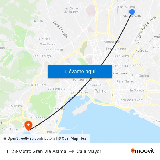 1128-Metro Gran Via Asima to Cala Mayor map