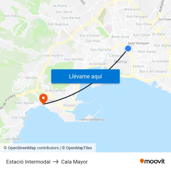Estació Intermodal to Cala Mayor map