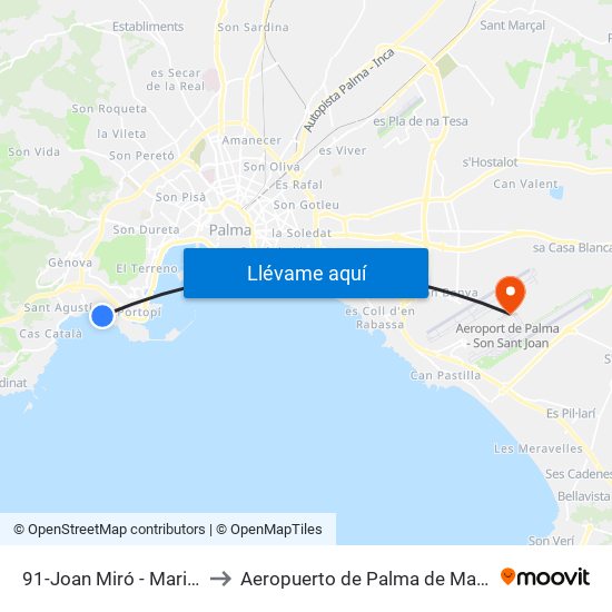 91-Joan Miró - Marivent to Aeropuerto de Palma de Mallorca map