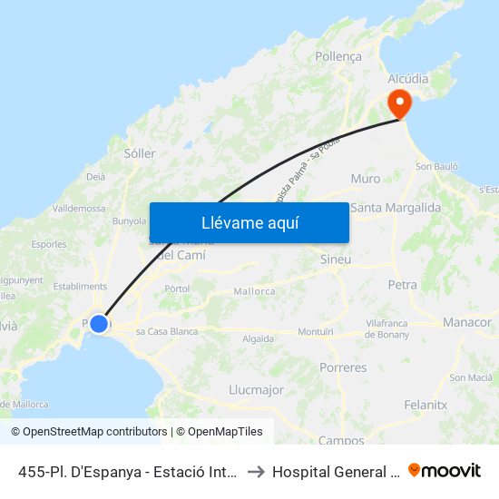 455-Pl. D'Espanya - Estació Intermodal to Hospital General Muro map