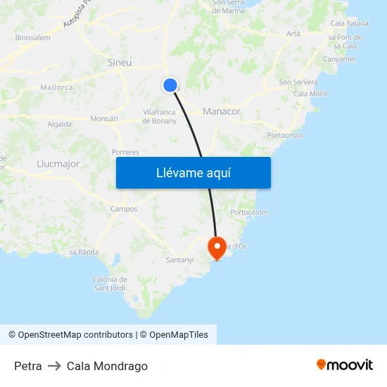 Petra to Cala Mondrago map