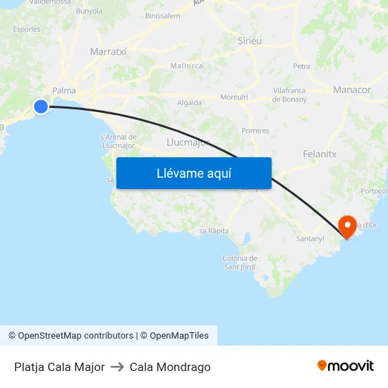 Platja Cala Major to Cala Mondrago map