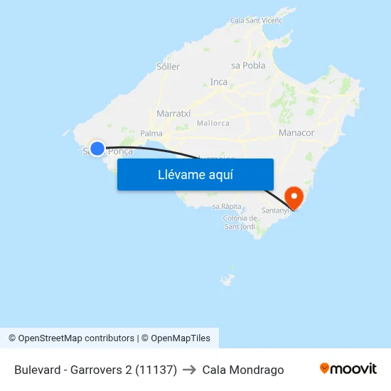 Bulevard - Garrovers 2 (11137) to Cala Mondrago map