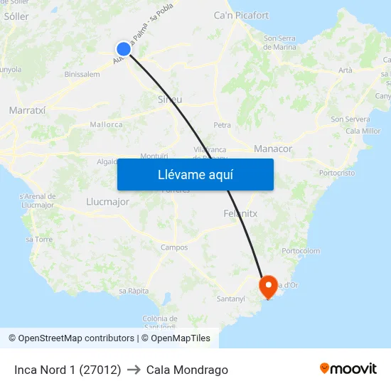 Inca Nord 1 (27012) to Cala Mondrago map