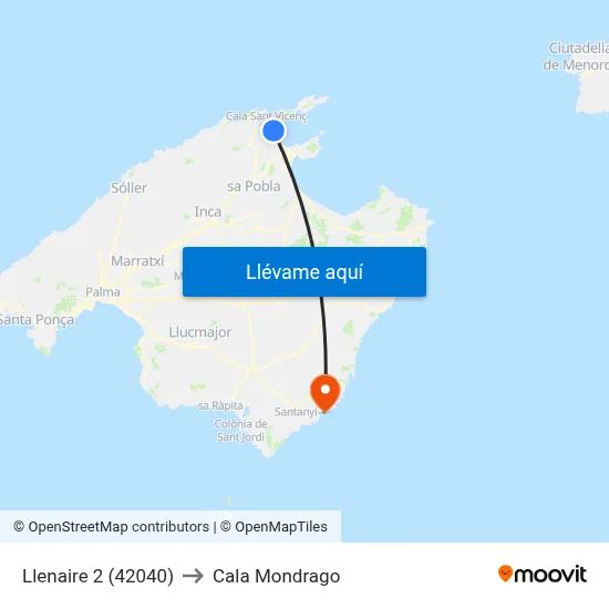 Llenaire 2 (42040) to Cala Mondrago map