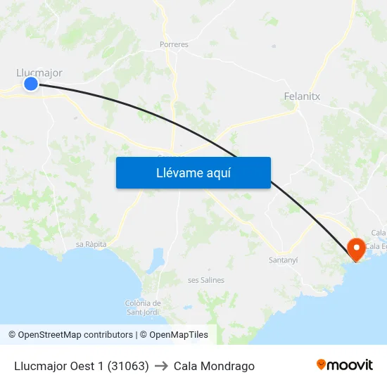 Llucmajor Oest 1 (31063) to Cala Mondrago map