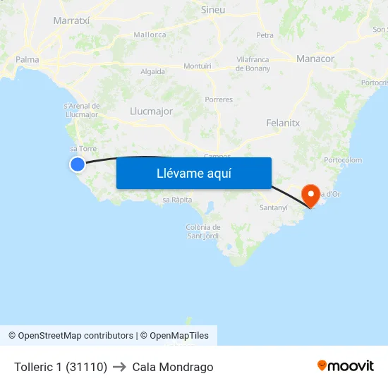 Tolleric 1 (31110) to Cala Mondrago map