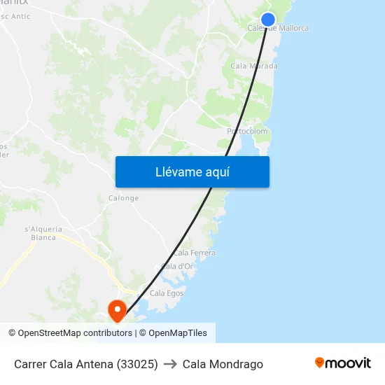 Carrer Cala Antena (33025) to Cala Mondrago map