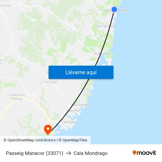 Passeig Manacor (33071) to Cala Mondrago map