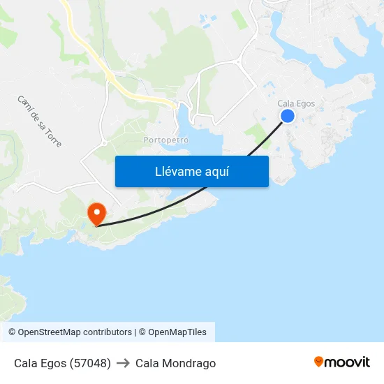 Cala Egos (57048) to Cala Mondrago map