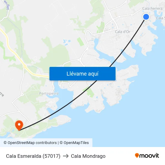 Cala Esmeralda (57017) to Cala Mondrago map