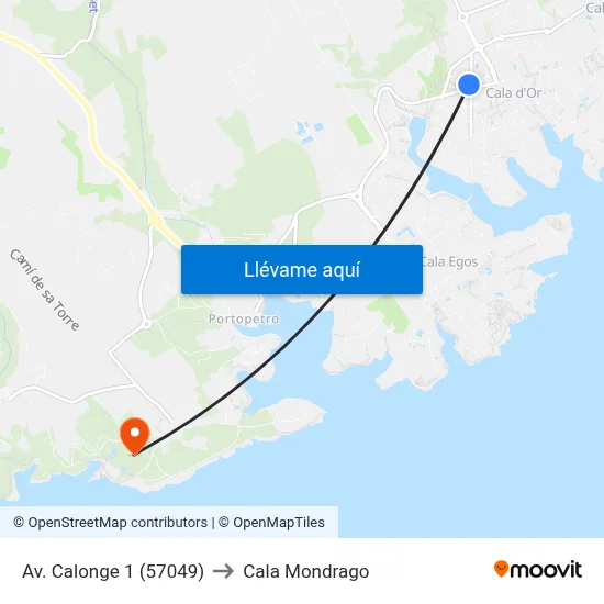 Av. Calonge 1 (57049) to Cala Mondrago map