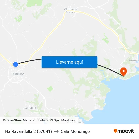 Na Ravandella 2 (57041) to Cala Mondrago map
