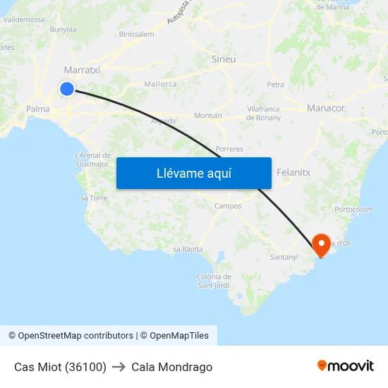 Cas Miot (36100) to Cala Mondrago map