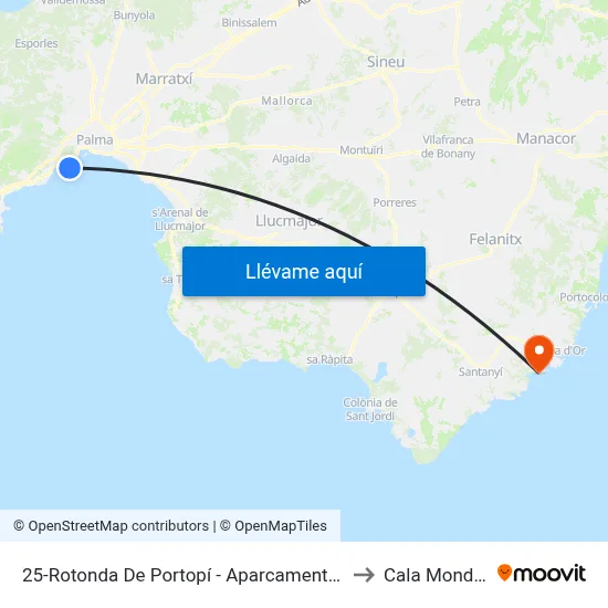 25-Rotonda De Portopí - Aparcament Dissuasiu to Cala Mondrago map