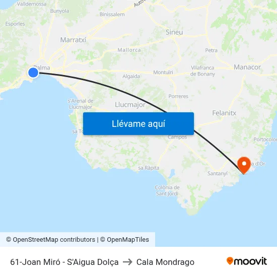 61-Joan Miró - S'Aigua Dolça to Cala Mondrago map