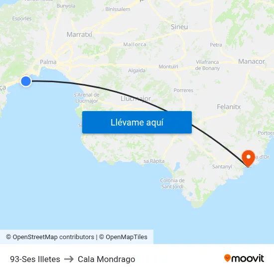 93-Ses Illetes to Cala Mondrago map