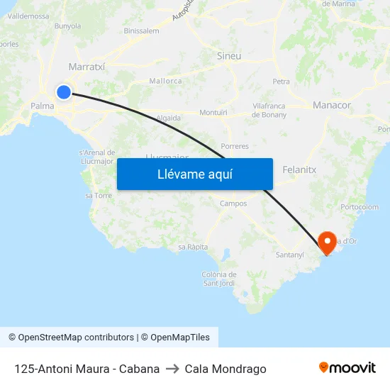 125-Antoni Maura - Cabana to Cala Mondrago map