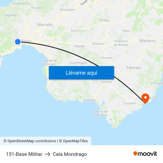 151-Base Militar to Cala Mondrago map
