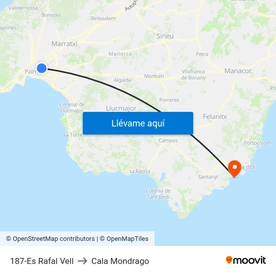 187-Es Rafal Vell to Cala Mondrago map