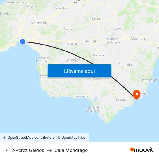 412-Pérez Galdós to Cala Mondrago map