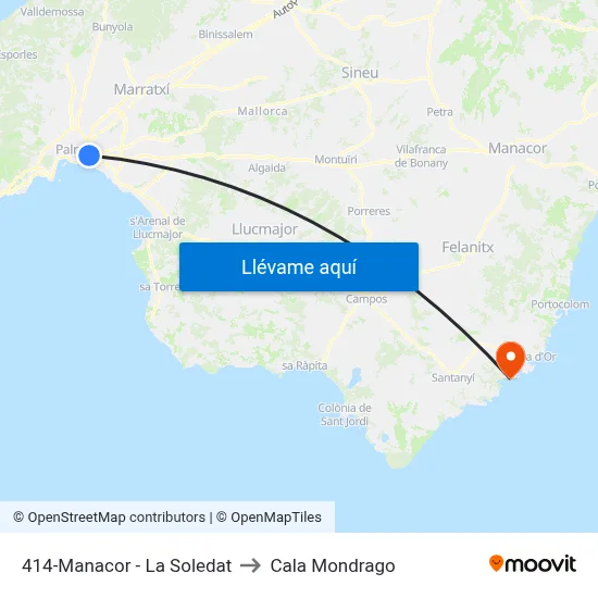 414-Manacor - La Soledat to Cala Mondrago map
