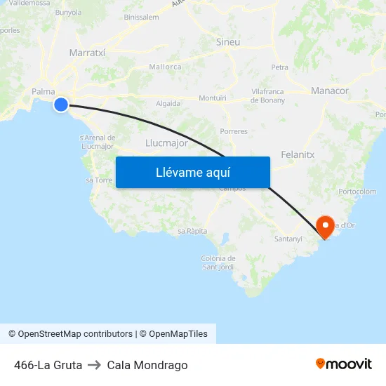 466-La Gruta to Cala Mondrago map