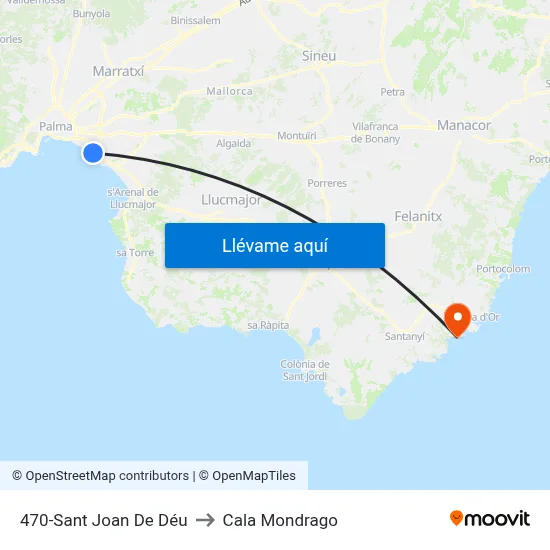 470-Sant Joan De Déu to Cala Mondrago map