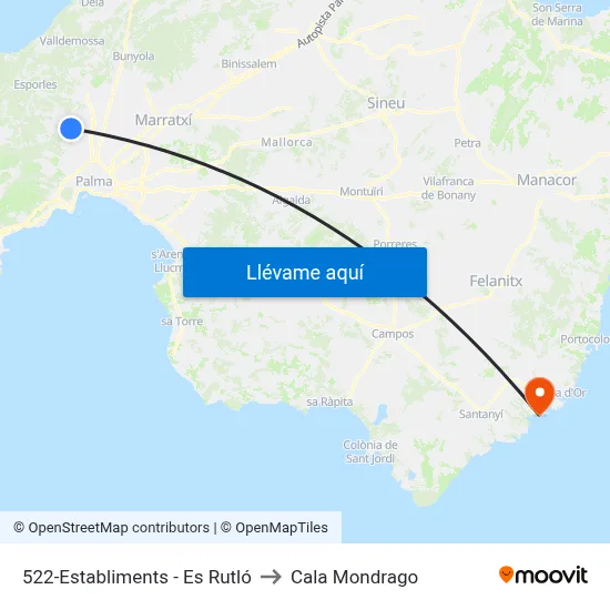 522-Establiments - Es Rutló to Cala Mondrago map