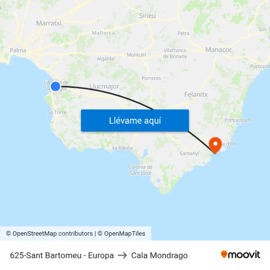 625-Sant Bartomeu - Europa to Cala Mondrago map