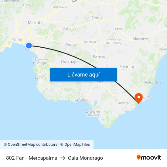 802-Fan - Mercapalma to Cala Mondrago map