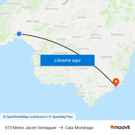 973-Metro Jacint Verdaguer to Cala Mondrago map