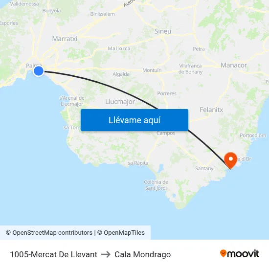 1005-Mercat De Llevant to Cala Mondrago map