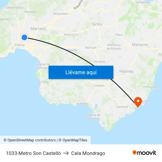 1033-Metro Son Castelló to Cala Mondrago map