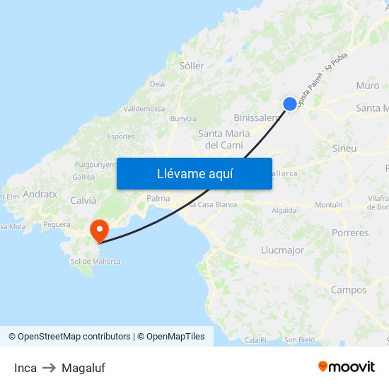 Inca to Magaluf map