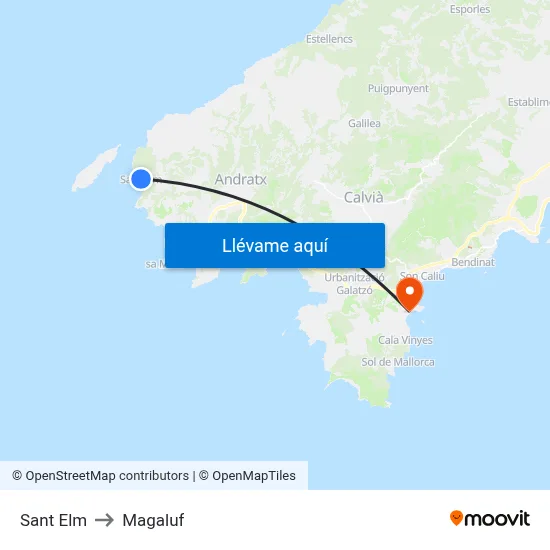 Sant Elm to Magaluf map
