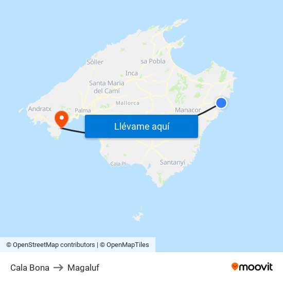 Cala Bona to Magaluf map
