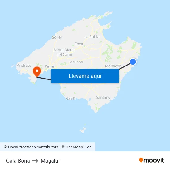 Cala Bona to Magaluf map
