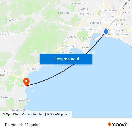 Palma to Magaluf map