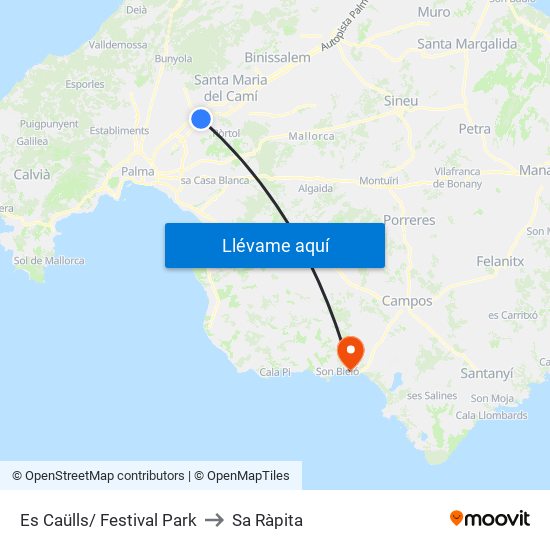 Es Caülls/ Festival Park to Sa Ràpita map
