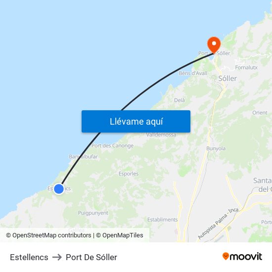 Estellencs to Port De Sóller map