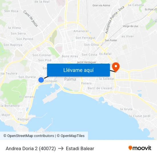 Andrea Doria 2 (40072) to Estadi Balear map