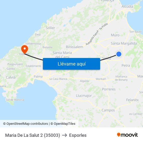 Maria De La Salut 2 (35003) to Esporles map