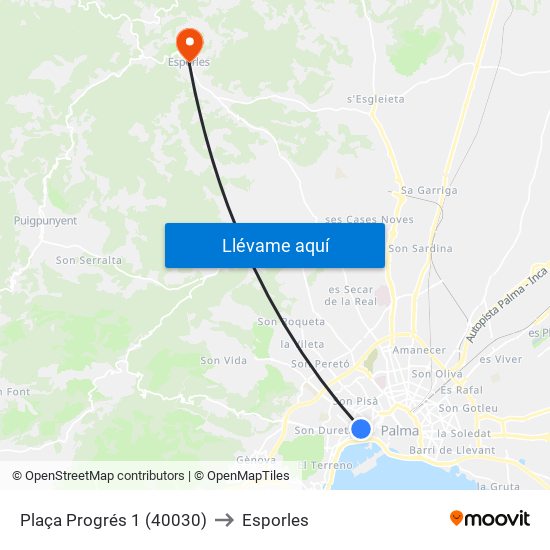 Plaça Progrés 1 (40030) to Esporles map