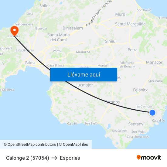 Calonge 2 (57054) to Esporles map